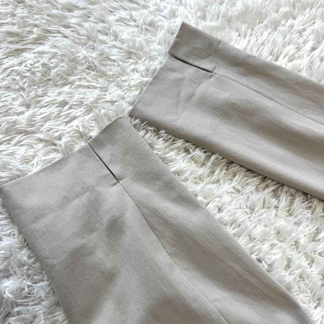 ICB ノーカラー　麻混　ビジネス　パンツスーツ　セットアップ　42 洗える