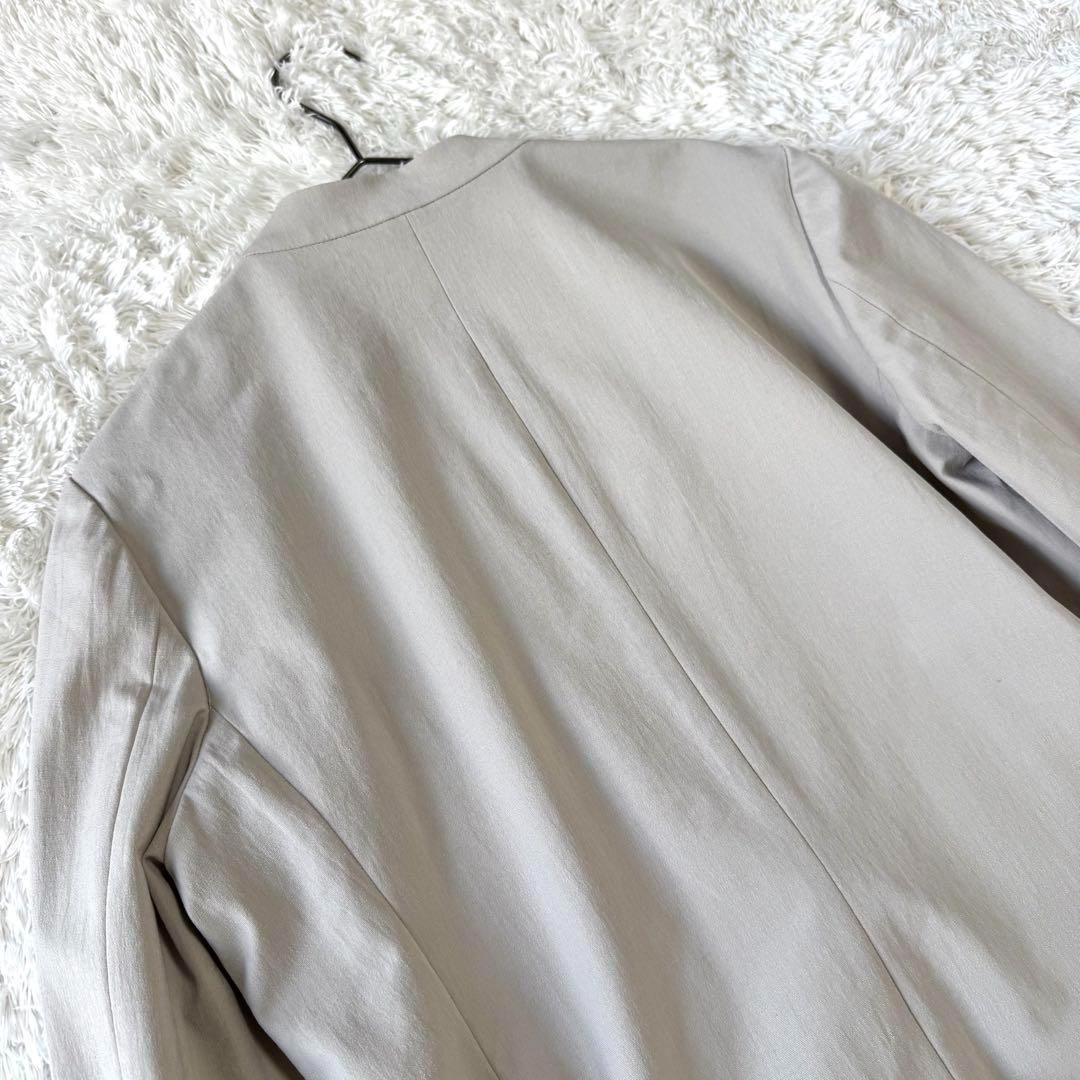 ICB ノーカラー　麻混　ビジネス　パンツスーツ　セットアップ　42 洗える