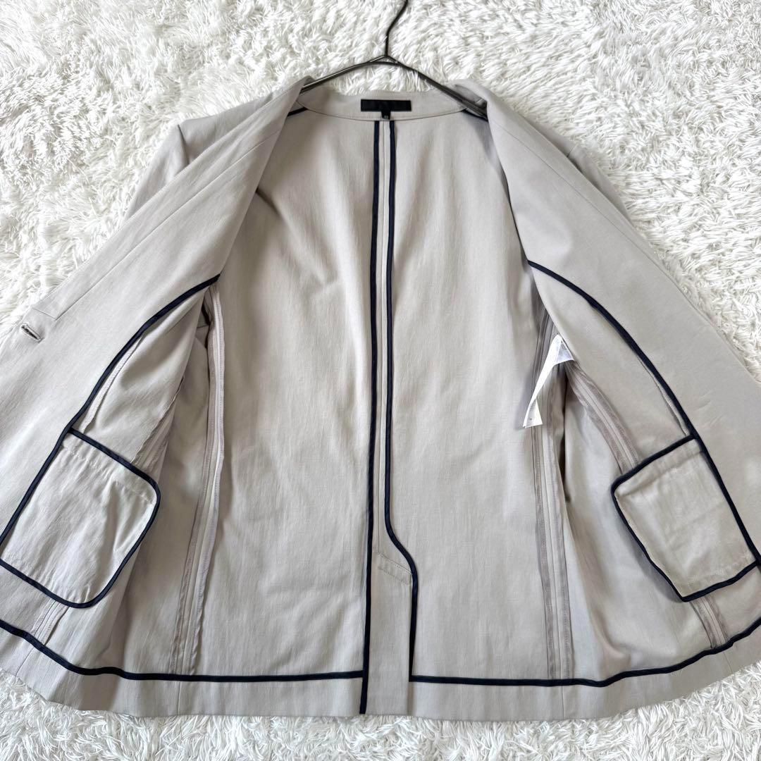 ICB ノーカラー　麻混　ビジネス　パンツスーツ　セットアップ　42 洗える