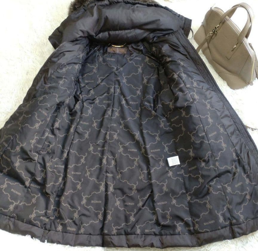 BALMAIN Lサイズ ダウンコート リアルファー 大きいサイズ フード 茶