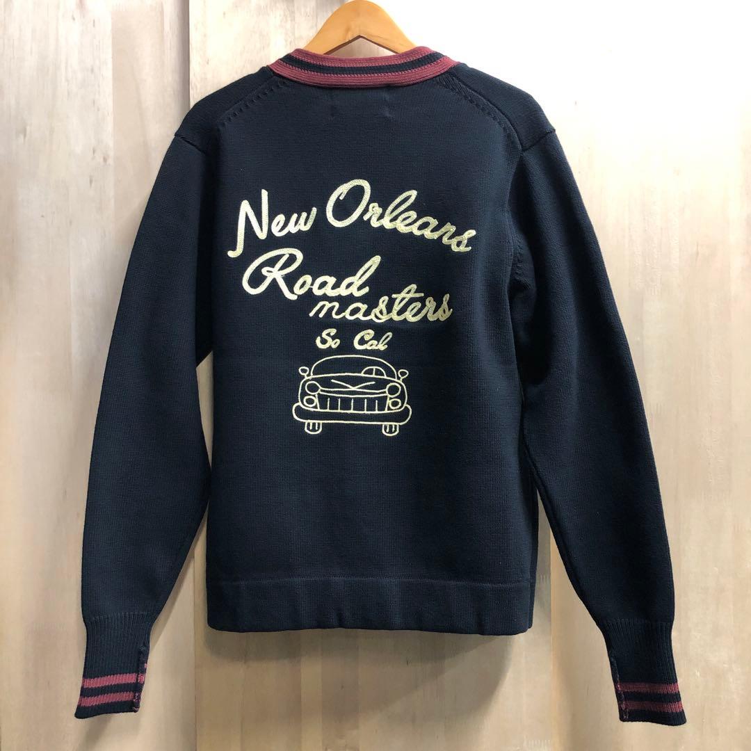 HOUSTON ヒューストン レタードカーディガン チェーン刺繍 アメカジ XL