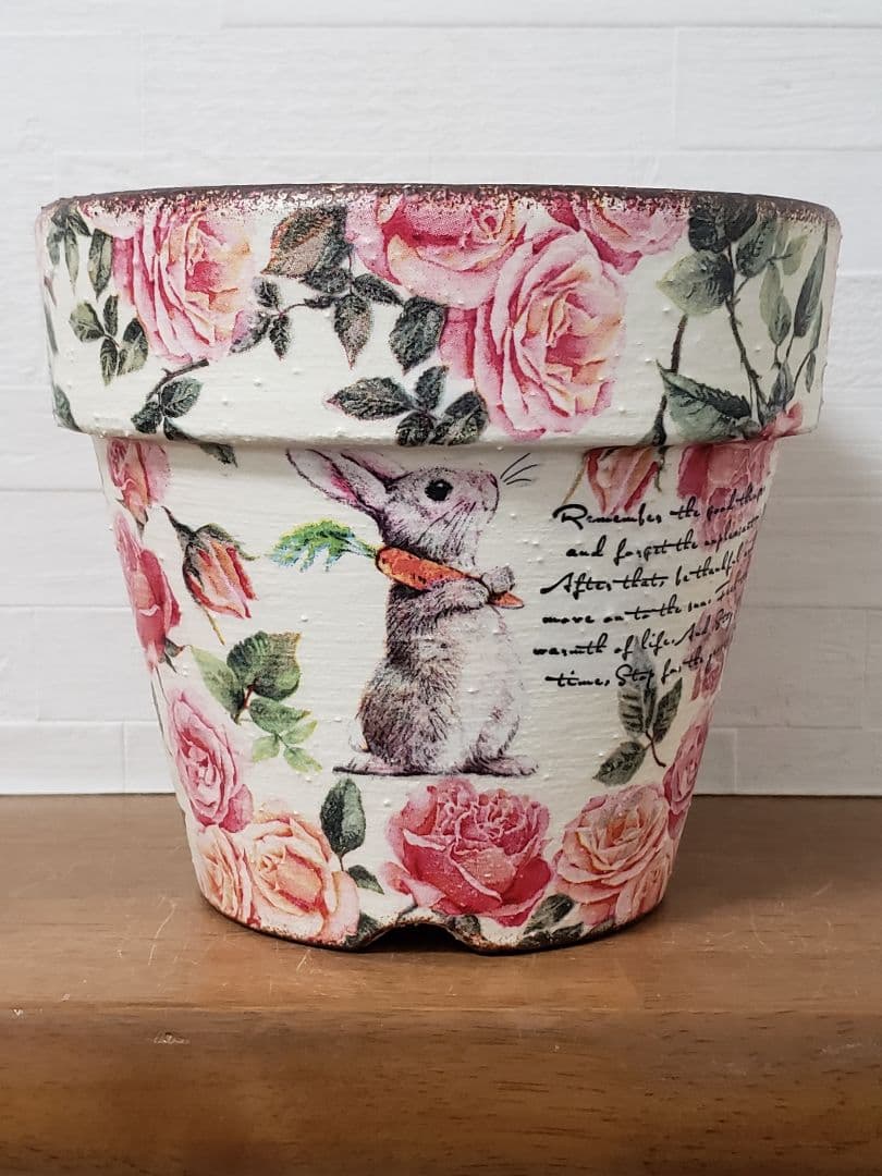 おみつ様【707】リメイク鉢☆三河焼素焼き鉢　4.5号鉢　いちご