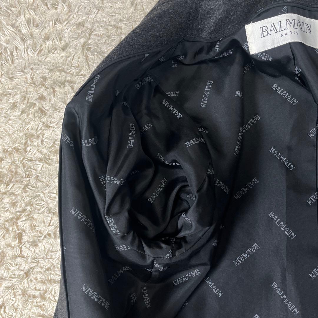 BALMAIN バルマン カシミヤ100% 裏地シルク ロングコート L グレー