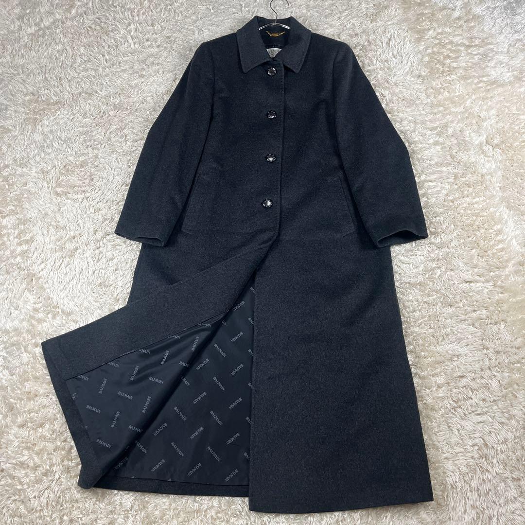 BALMAIN バルマン カシミヤ100% 裏地シルク ロングコート L グレー