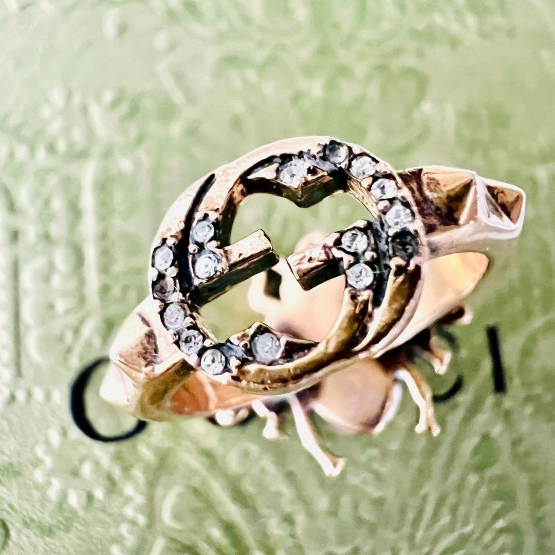 美品✨GUCCI　グッチ　リング　蜂　ホワイトクリスタル　ラインストーン