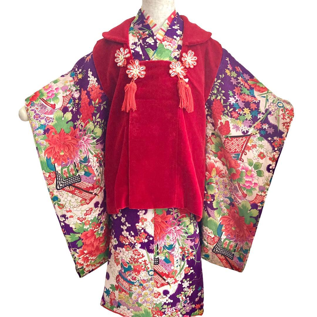 百花繚乱 3歳 女の子 子供着物 七五三 アンティーク着物 NO220