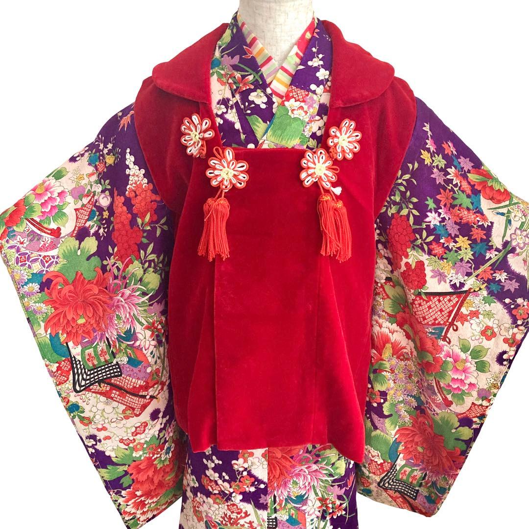 百花繚乱 3歳 女の子 子供着物 七五三 アンティーク着物 NO220