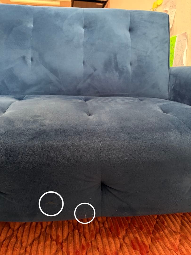 NOCE/ネイビーブルー ベルベット 3人掛けソファ