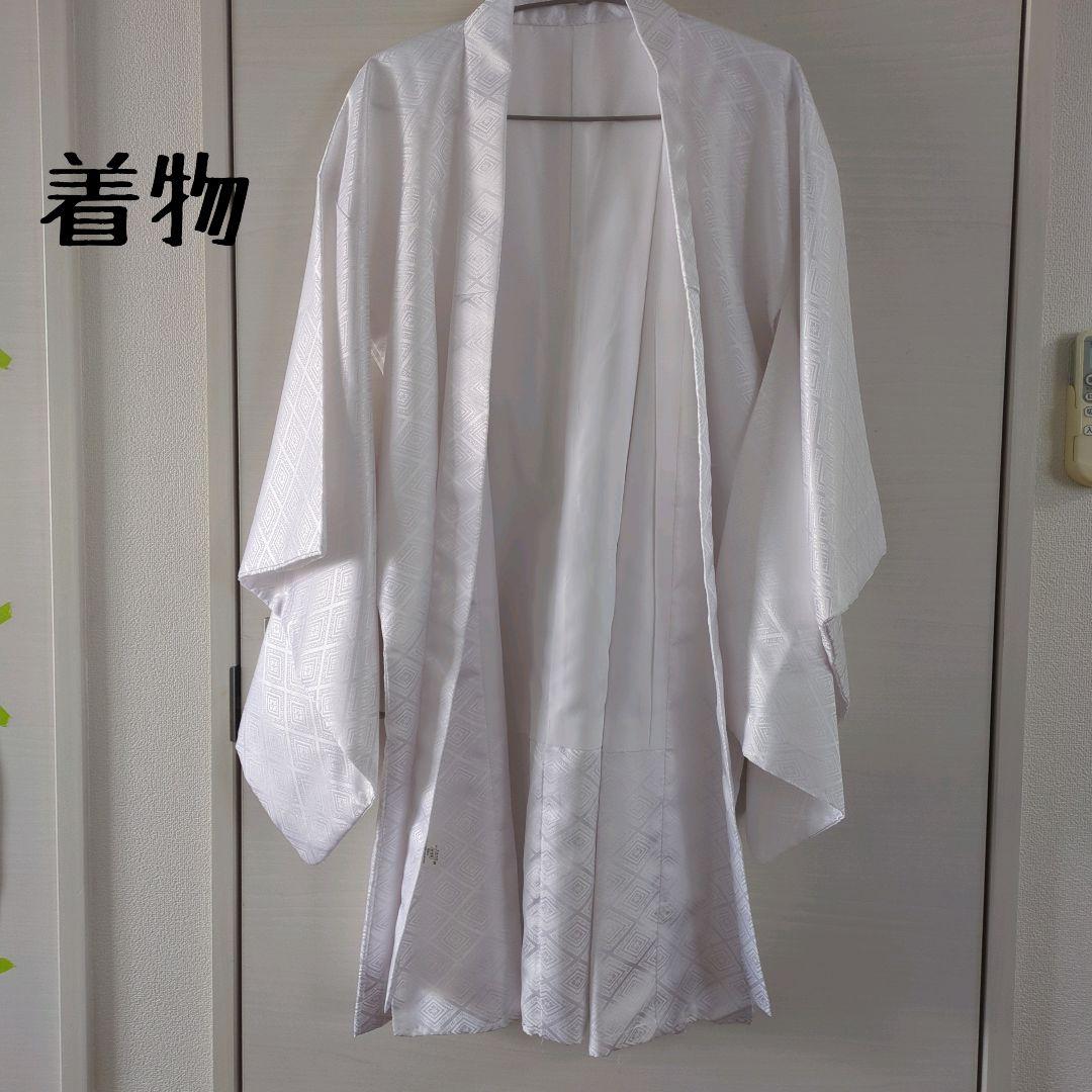 男子着物＆紋付袴フルセット　かんたん袴　白地＋黒に金模様