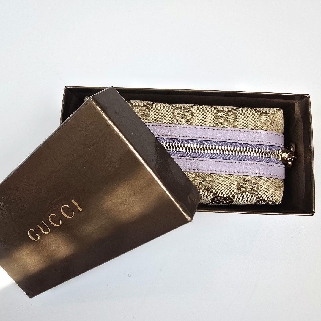 レア GUCCI GG キャンバス レザー ポーチ ハート引手 ゴールド
