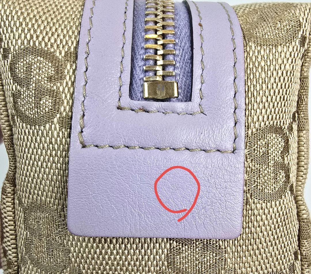 レア GUCCI GG キャンバス レザー ポーチ ハート引手 ゴールド