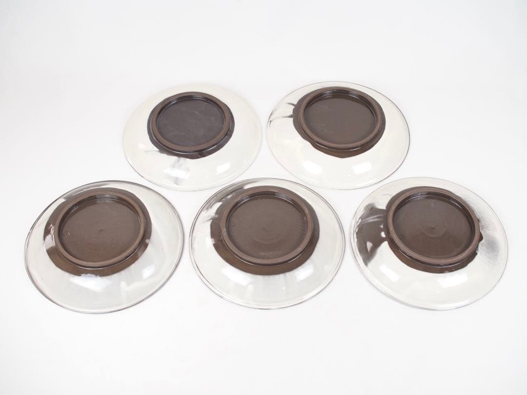 陶葊 陶あん 清水焼 京焼 大皿 8寸 24cm 5枚揃い 白掛五草花 共箱付き