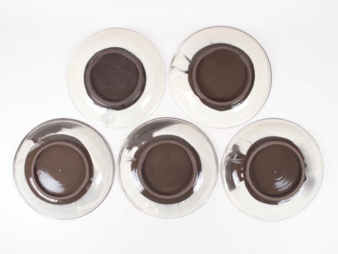 陶葊 陶あん 清水焼 京焼 大皿 8寸 24cm 5枚揃い 白掛五草花 共箱付き