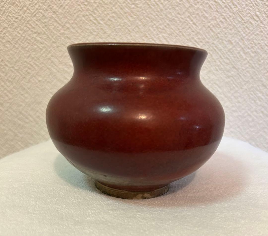 時代　紅釉小壺　辰砂釉