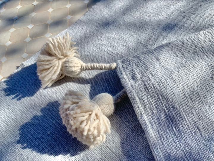 ポンポン　ブランケット　毛布　ラグ　pompom blanket ブルー　大