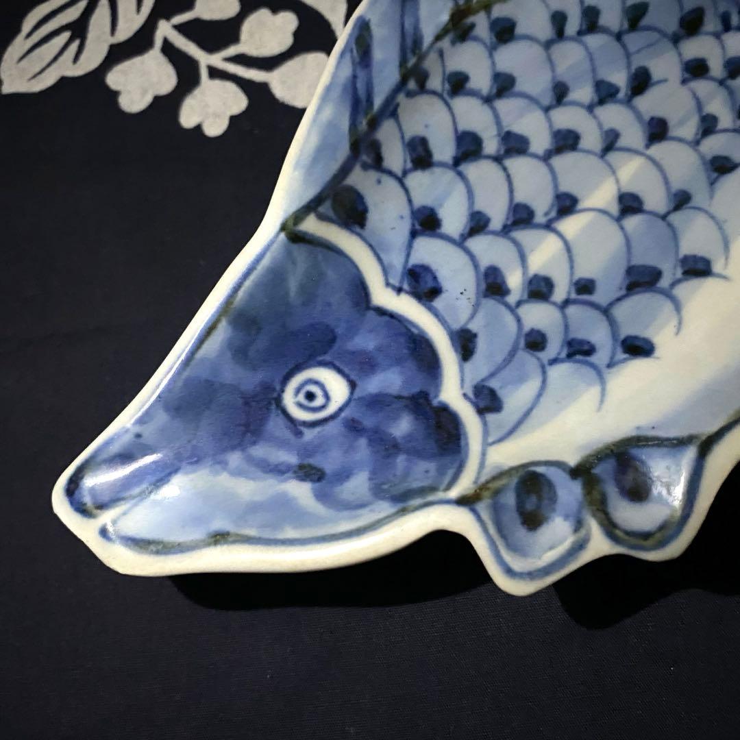 美濃焼　幸兵衛窯　中国明代写し古染付魚形向付　人間国宝　加藤卓男　五客組　共箱有