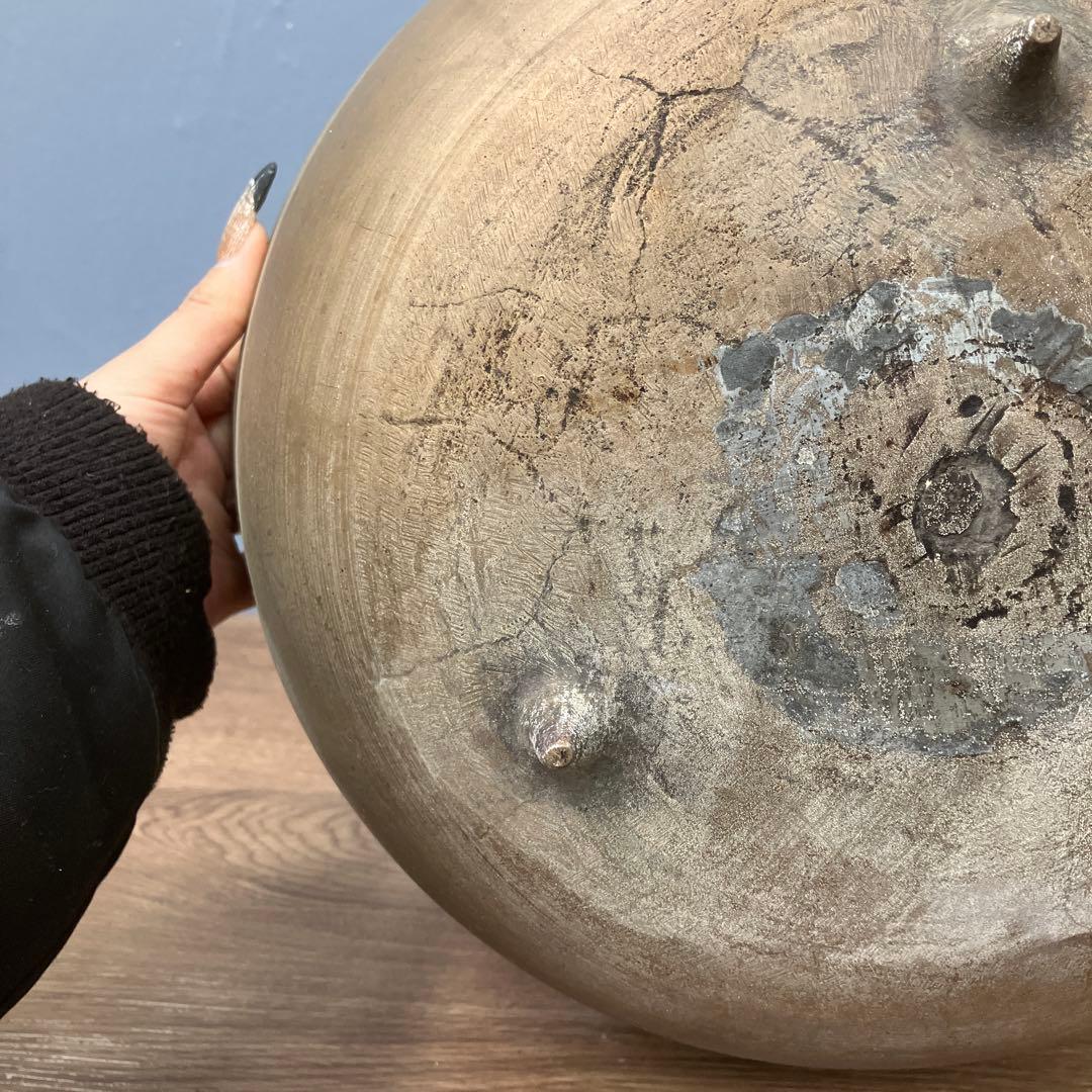 E-2 ヴィンテージ 真鍮製 持ち手付きボウル 天然木ハンドル 菓子器 古道具