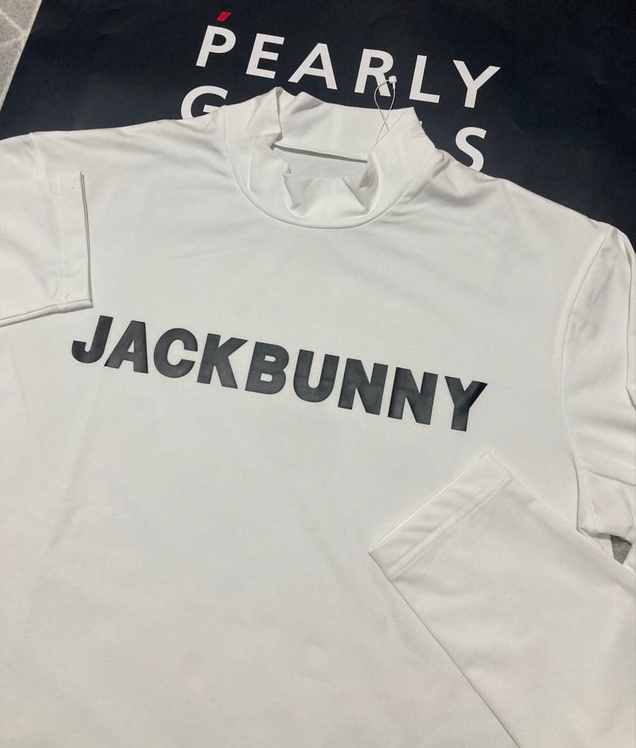 新品 パーリーゲイツ ジャックバニー 起毛ベア天 モックネックシャツ(4)M/白