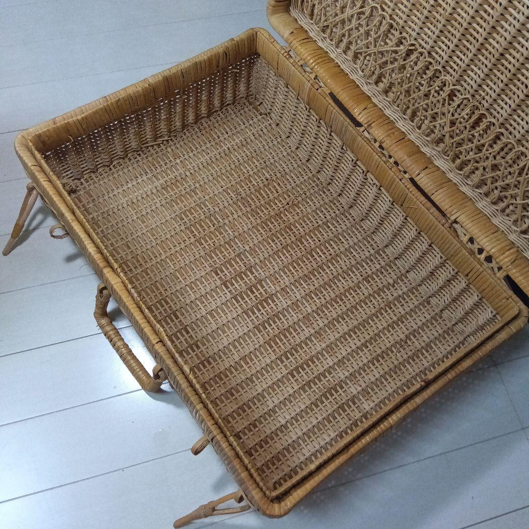 「昭和レトロ」良品 アンティーク 大型 藤製品 ピクニック バスケット