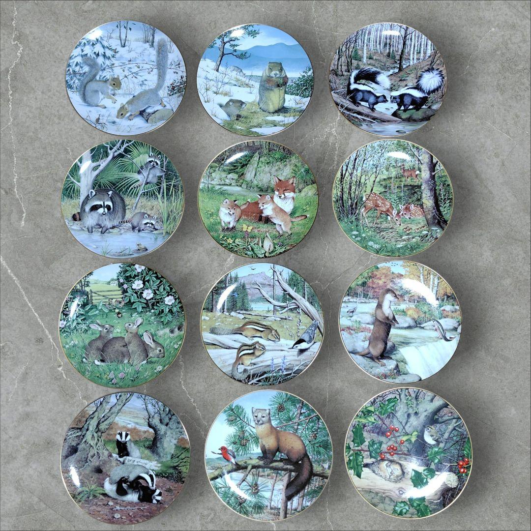 絵皿 森の１年 12種の動物 フランクリン・ポーセリン 1981 限定版 陶器