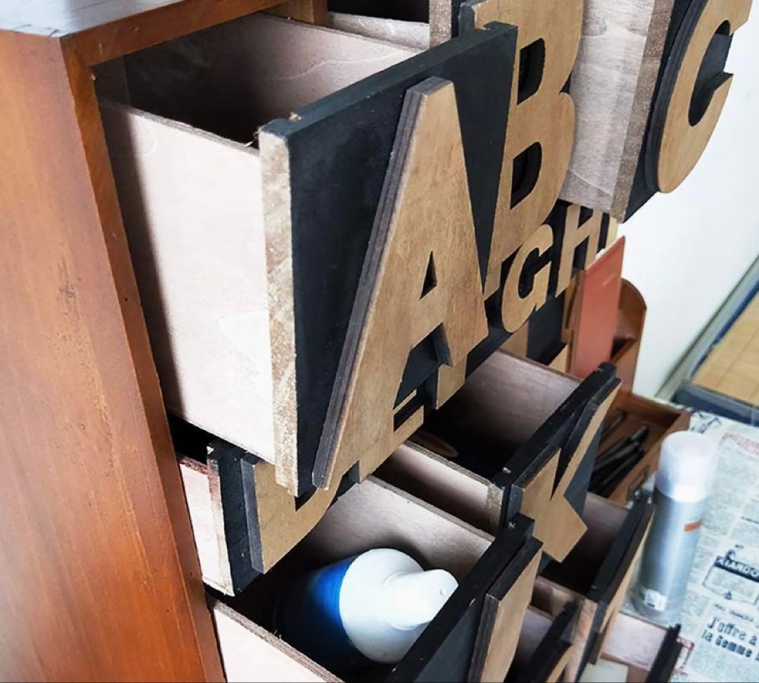 【美品】アルファベット チェスト キャビネット カントリー 収納 木製 ネイビー