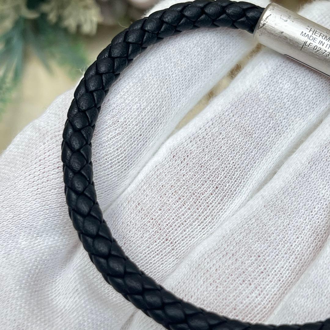 エルメス ゴリアテ ブラック シルバー レザー バングル ブレスレット