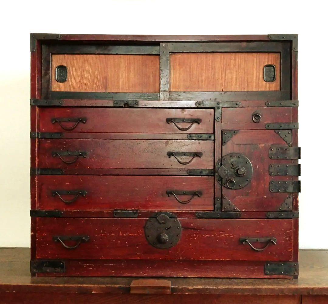 美しい棒箪笥 明治時代製 アンティーク 　キャビネット　和箪笥　船箪笥　水屋