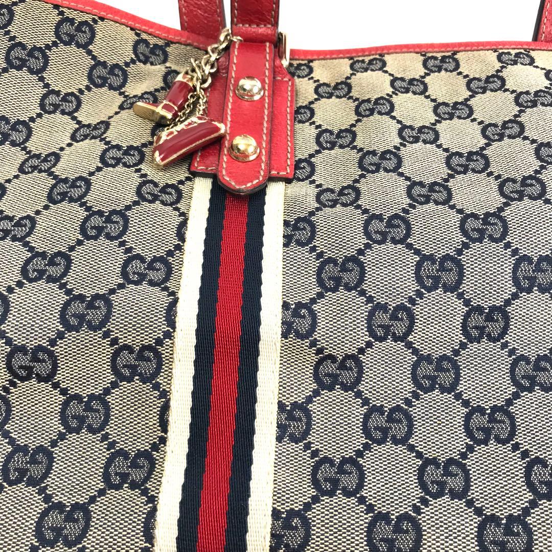 グッチ GUCCI GGトートバッグ レッド キャンバス シェリーライン