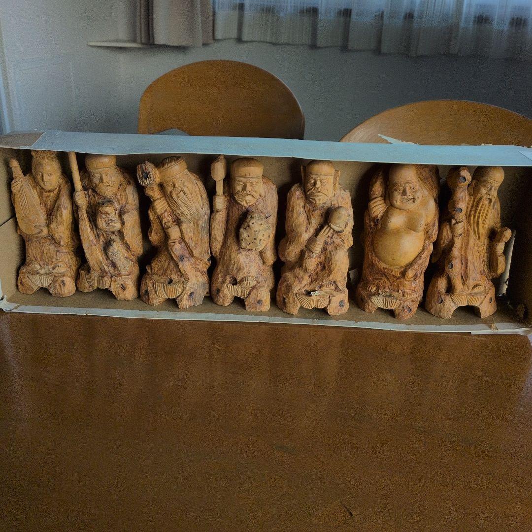 木製 一刀彫七福神 置物　大きいサイズの7体セット