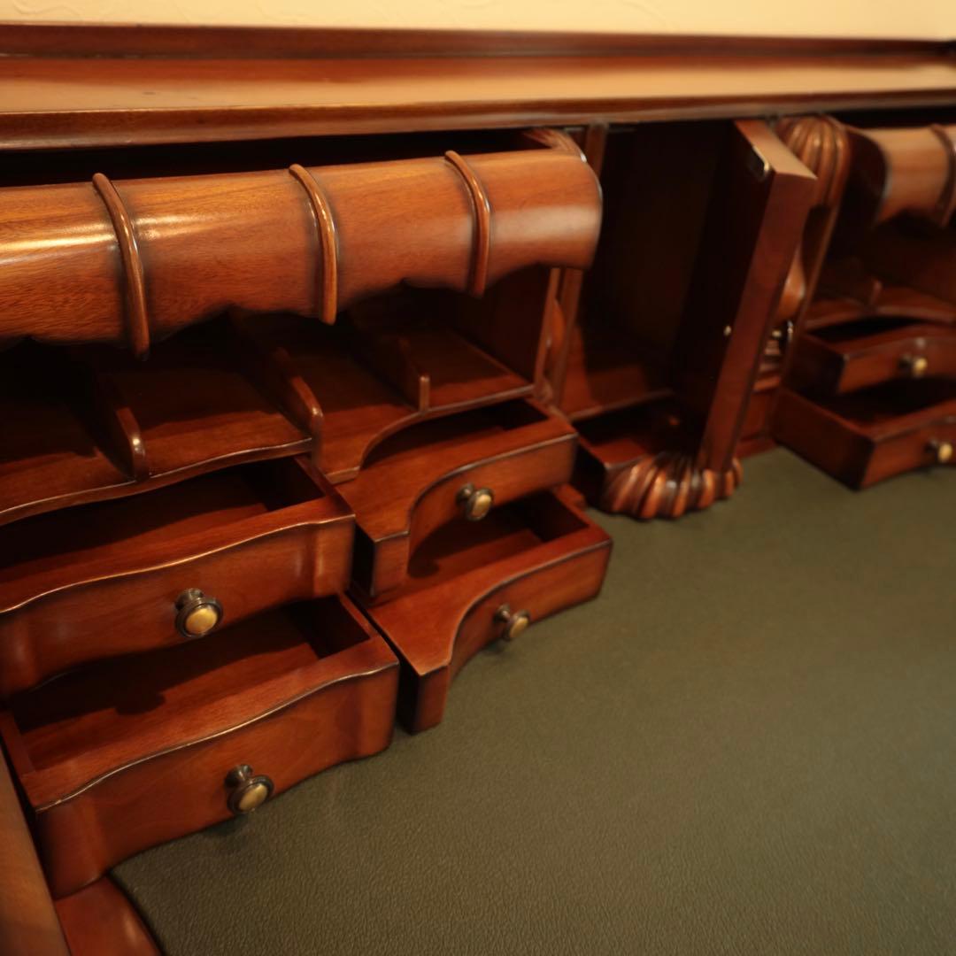 高級マホガニー家具 チッペンデール アンティークデスク 猫脚 書斎机 送料無料