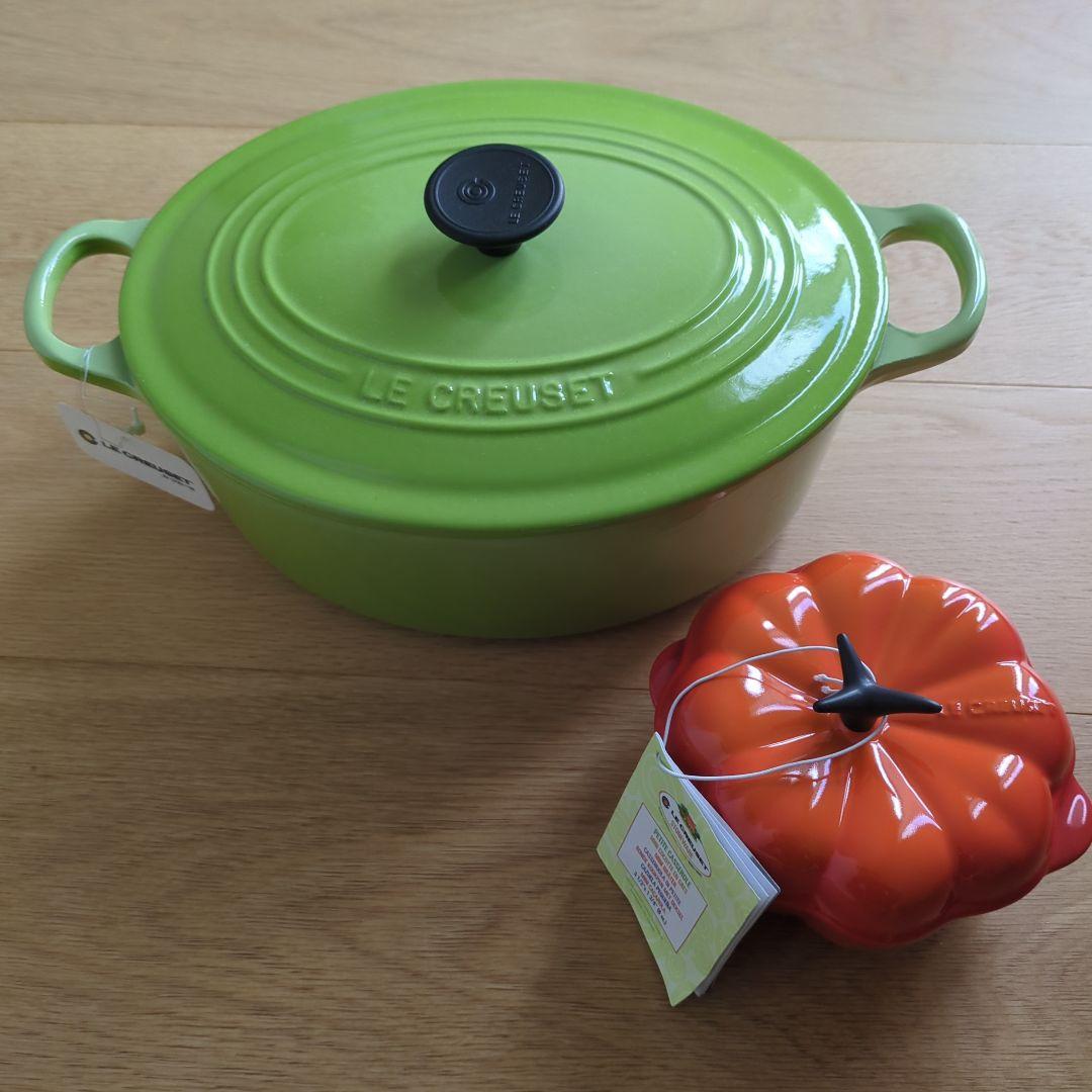 ル・クルーゼ　グリーン 25cmココットオーバル　パンプキンキャセロール