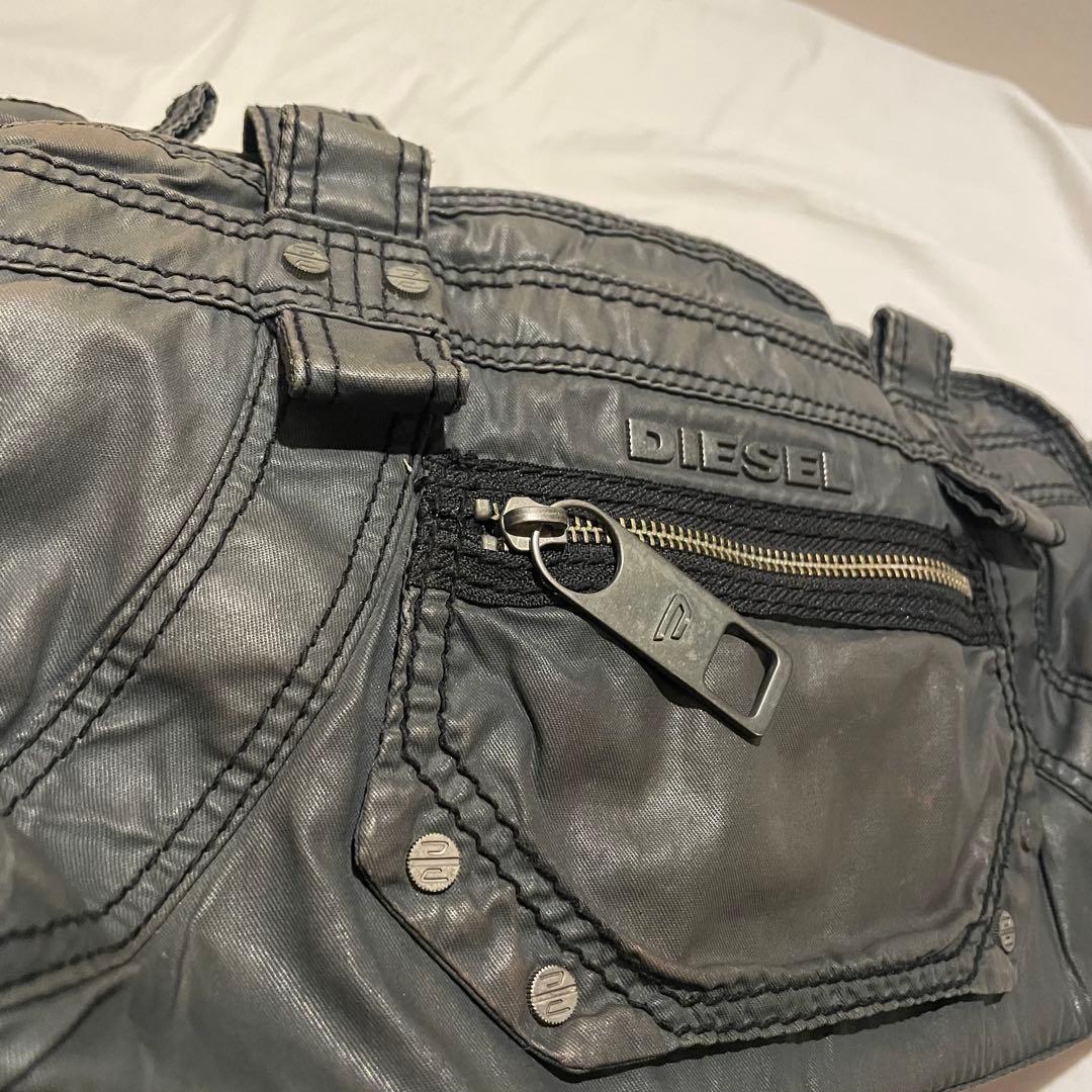 DIESEL y2k archiveメタリック加工 トートバッグ ブラックカーキ