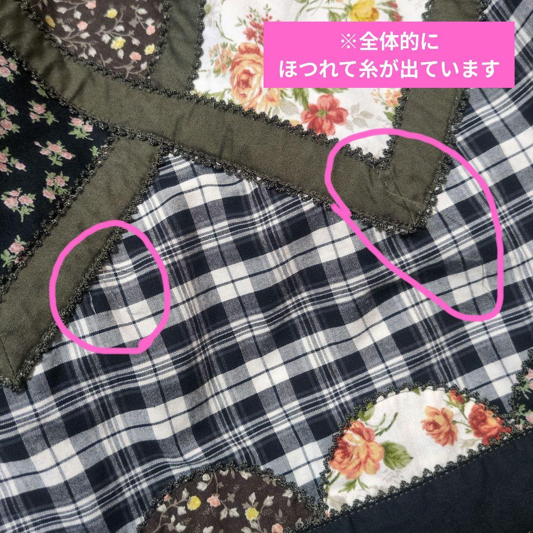 【P】ピンクハウス　スカート　花柄　チェック柄　パッチワーク　黒系