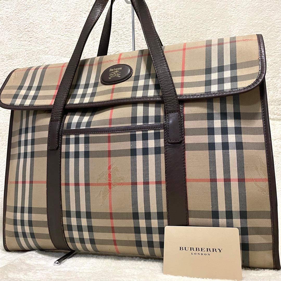 【美品】 バーバリー ビジネスバッグ ノバチェック シャドーホース ロゴプレート