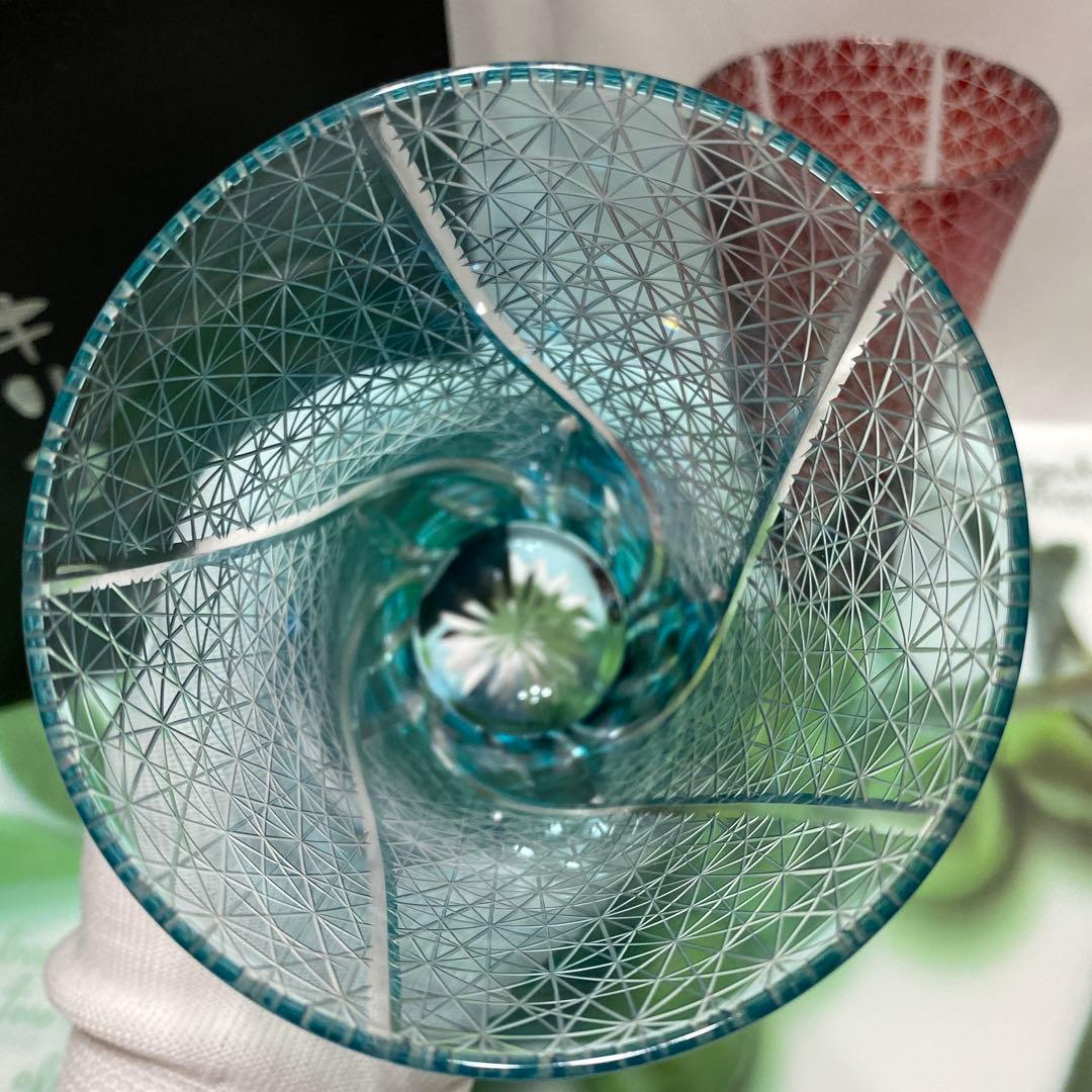 未使用　キリコ　切子　ビアグラス　タンブラー　2個セット　手作り　箱入