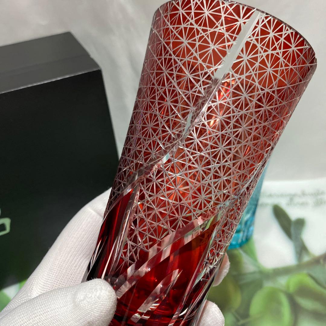 未使用　キリコ　切子　ビアグラス　タンブラー　2個セット　手作り　箱入