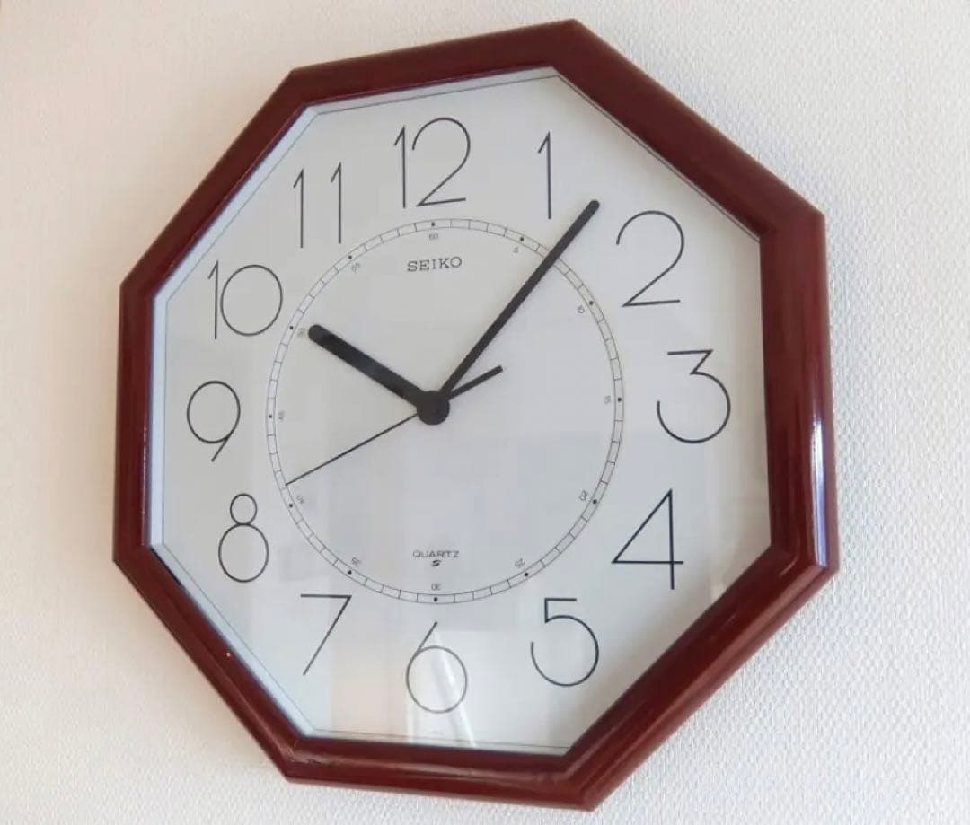 【美品＆動作確認済】80’sヴィンテージSEIKO マルーン色オクタゴンクロック