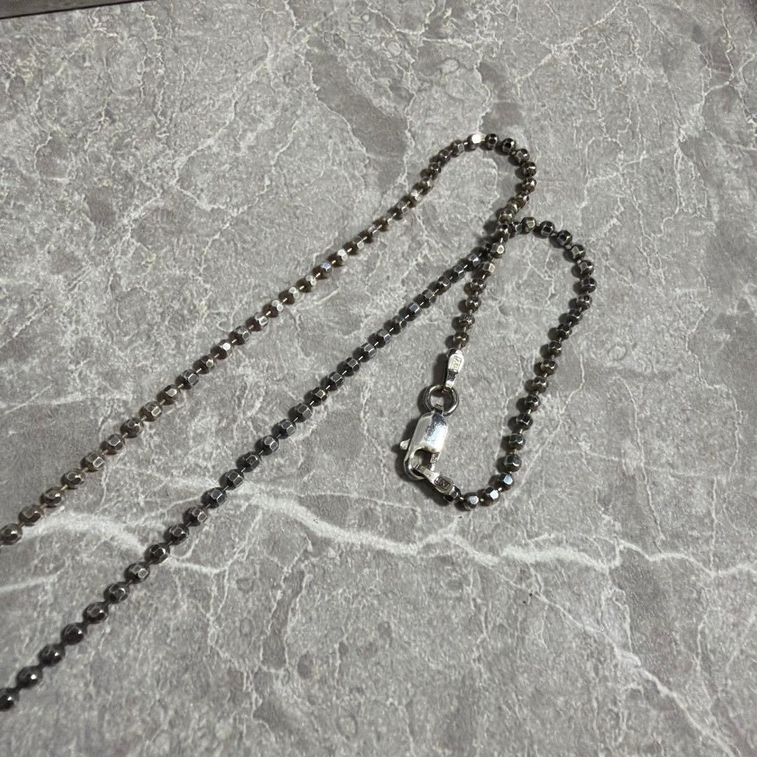 【ITALY製】ヴィンテージ シルバー925 カットボールチェーン ネックレス