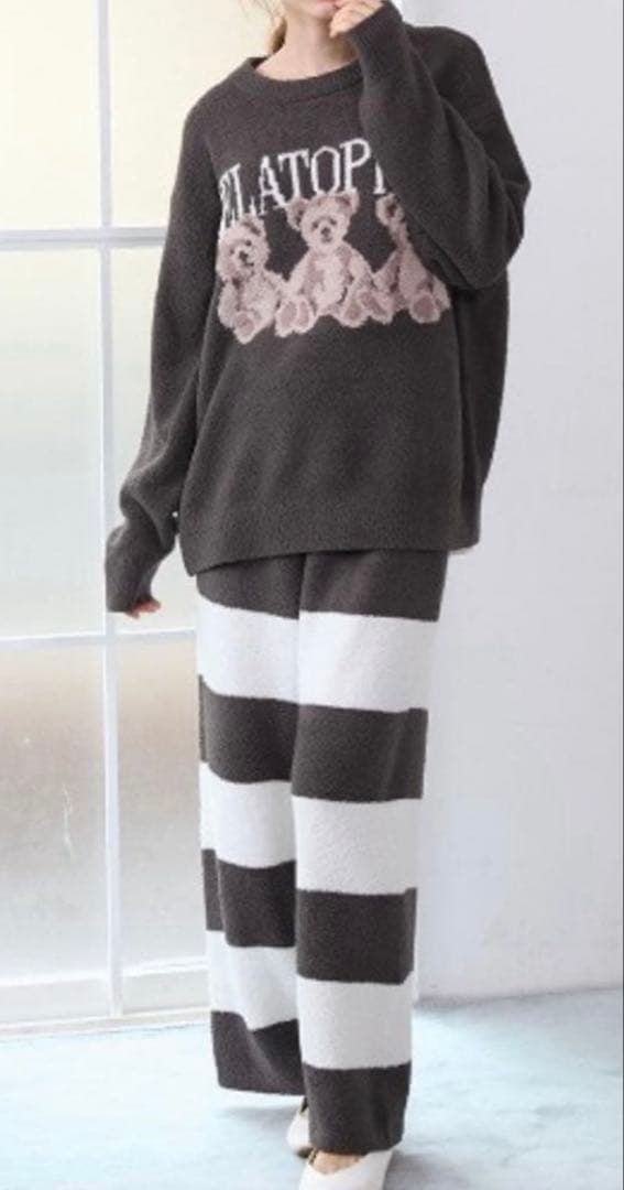 新品♡ジェラートピケ♡ モチーフジャガードプルオーバー&ロングパンツセット　ベア
