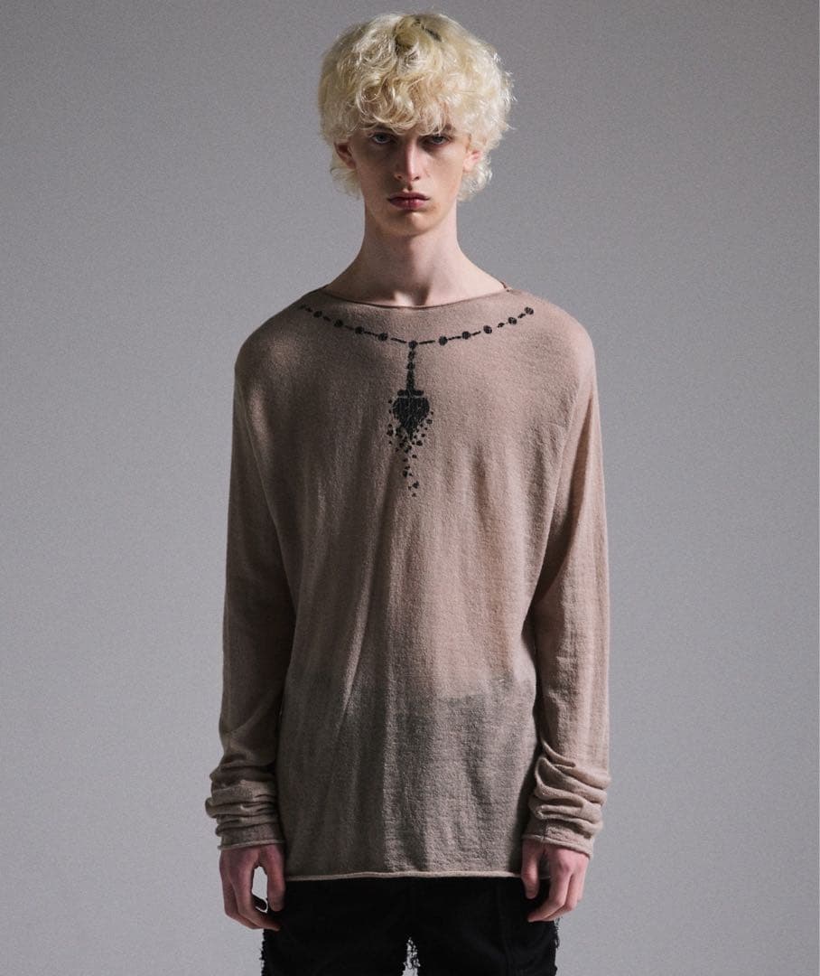 GRANCYプリントデザインシアーニット　グレー