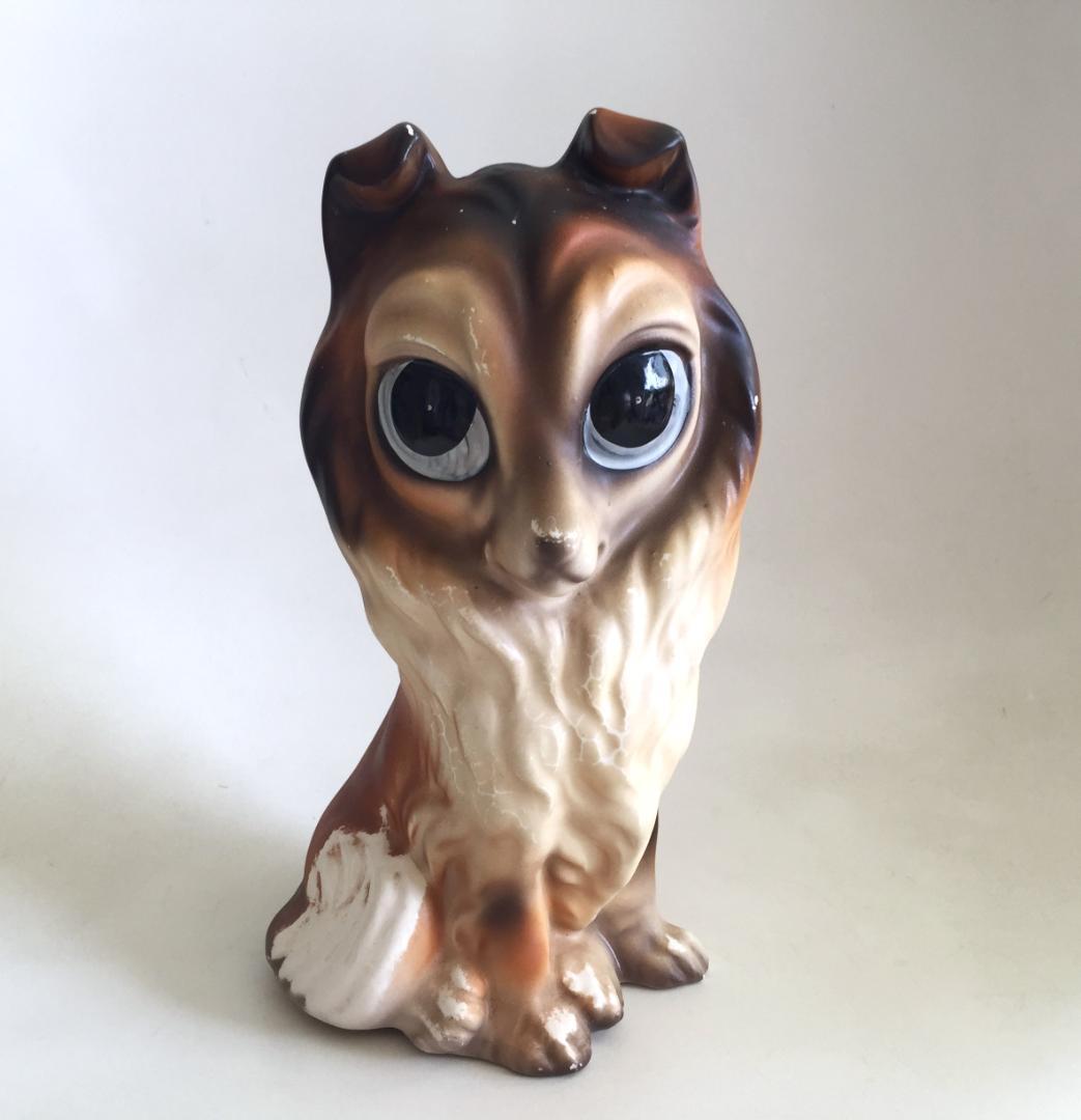 ビンテージ Norleans製 Big eye Dog 置物 陶器 犬 コリー