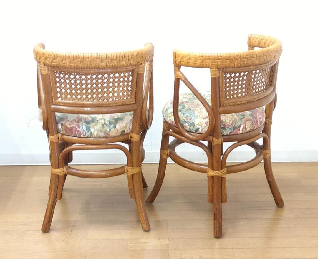 美品 籐家具 ラタン ダイニングテーブル サイドテーブル チェア ３点セット