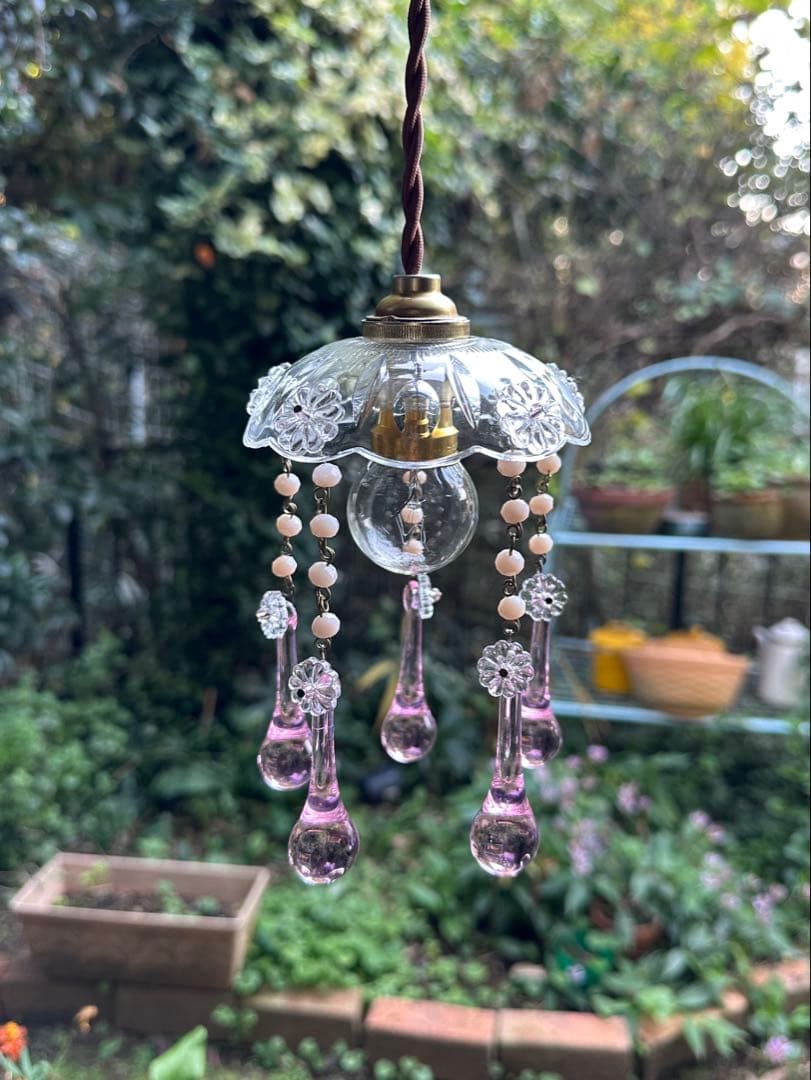 20's フランス アンティーク ピンクムラーノガラスの可愛いミニシャンデリア＊