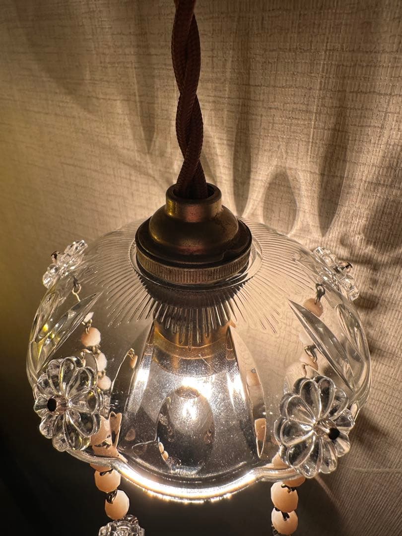 20's フランス アンティーク ピンクムラーノガラスの可愛いミニシャンデリア＊