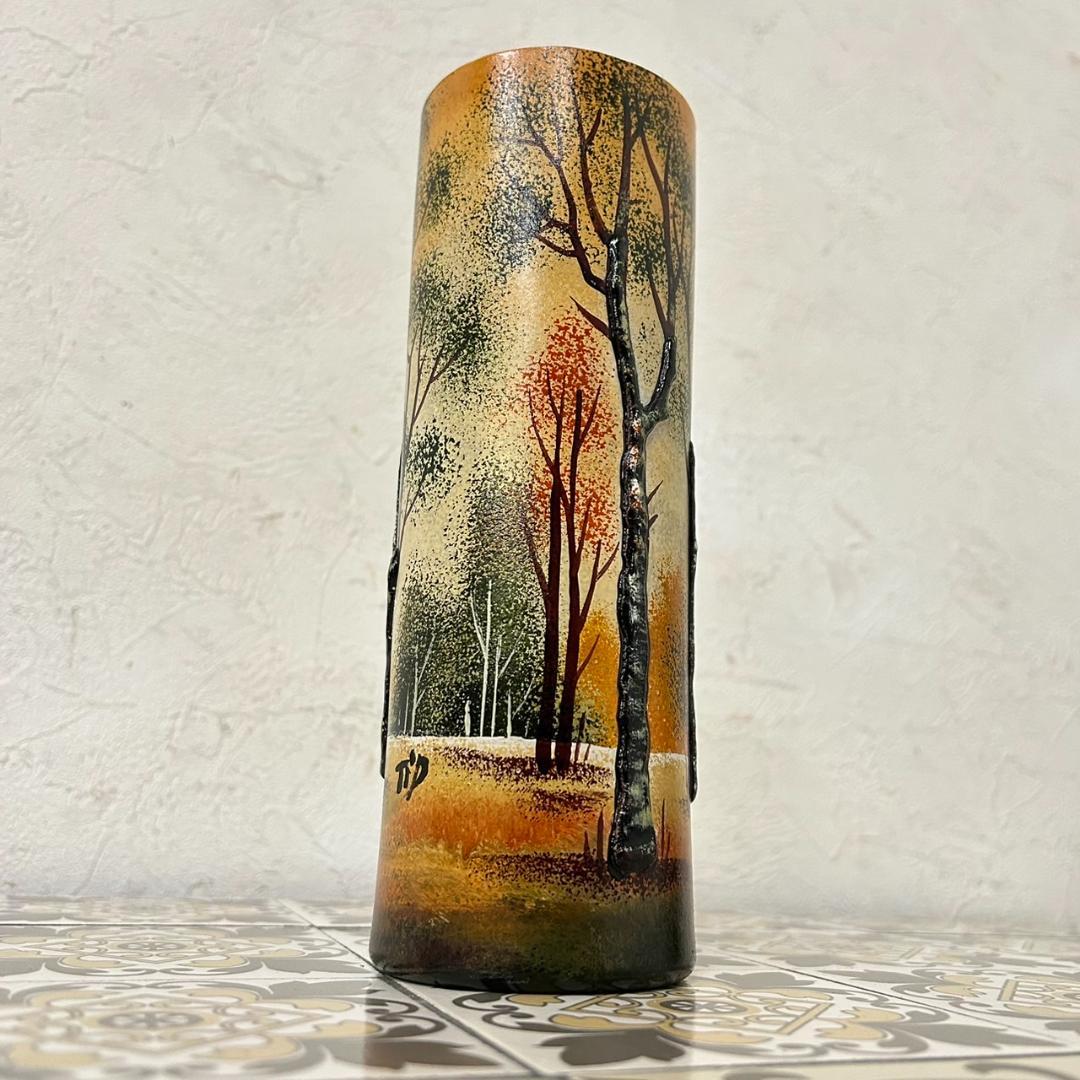 ドームナンシー 筒型　花瓶　高さ22cm 被せガラス　アンテルカレール　幹立体