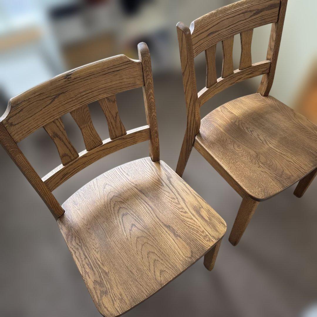 オーク無垢　木製シンプルダイニングチェア　美品