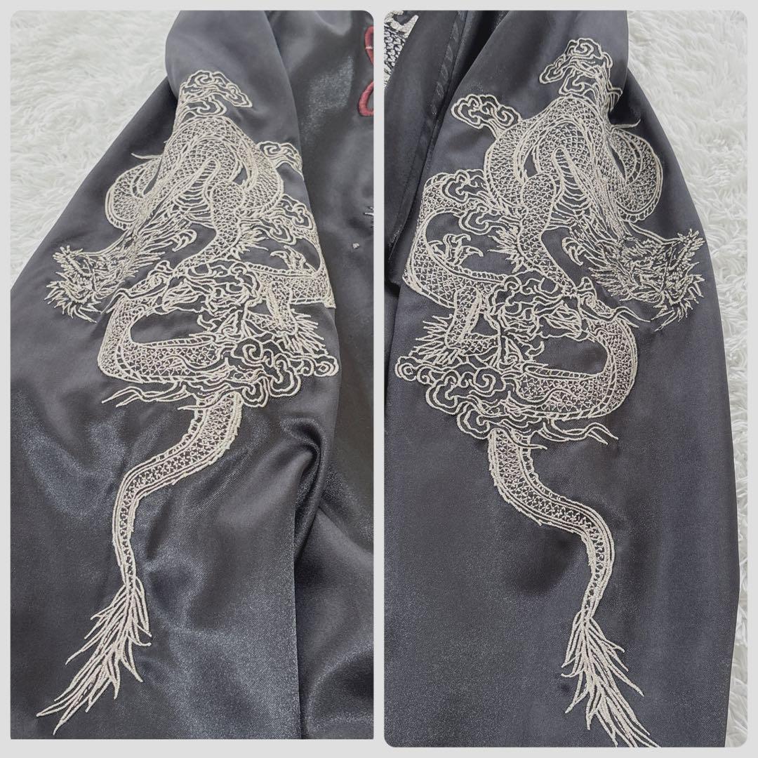 希少✨OBORO　朧　スカジャン　昇龍　和柄　刺繍　XL　ブラック　桜　月　竜