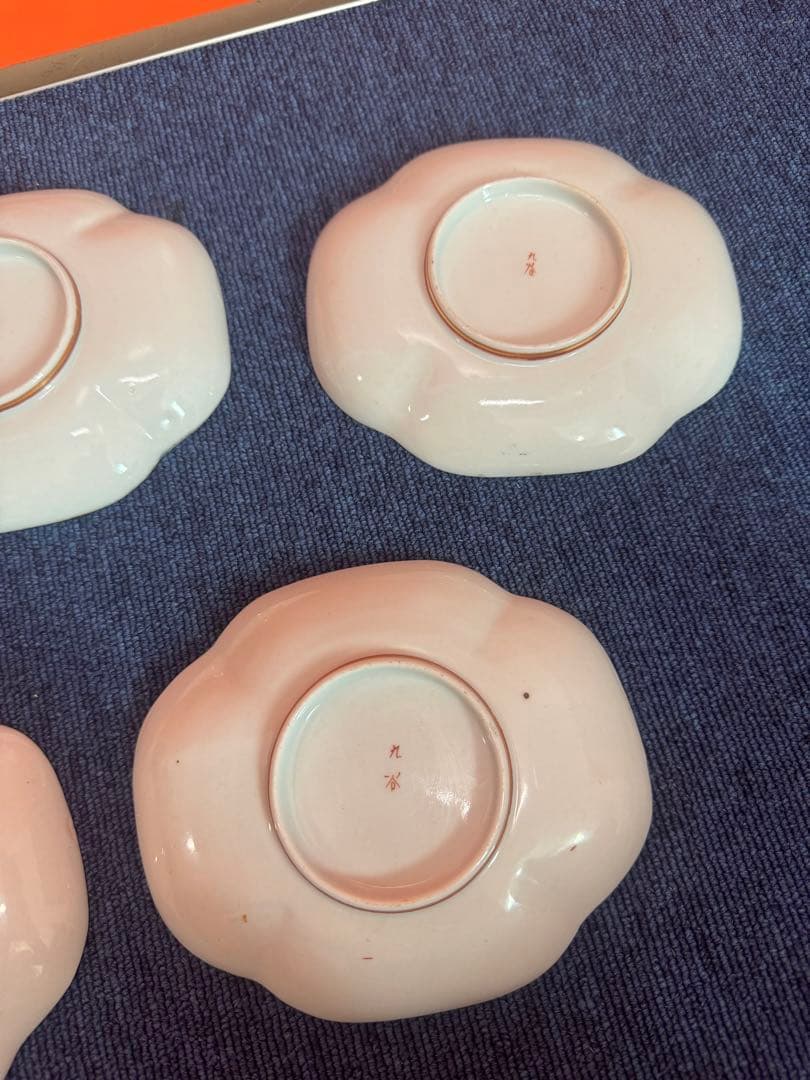 1819  明治時代　九谷焼　細密絵付人物山水図　菱形皿　5客　時代物