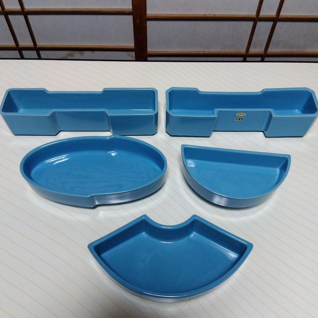 ★ 小原流 生け花 水色水盤五品揃え / 扇型&小判型&半月型水盤＆並列型二品