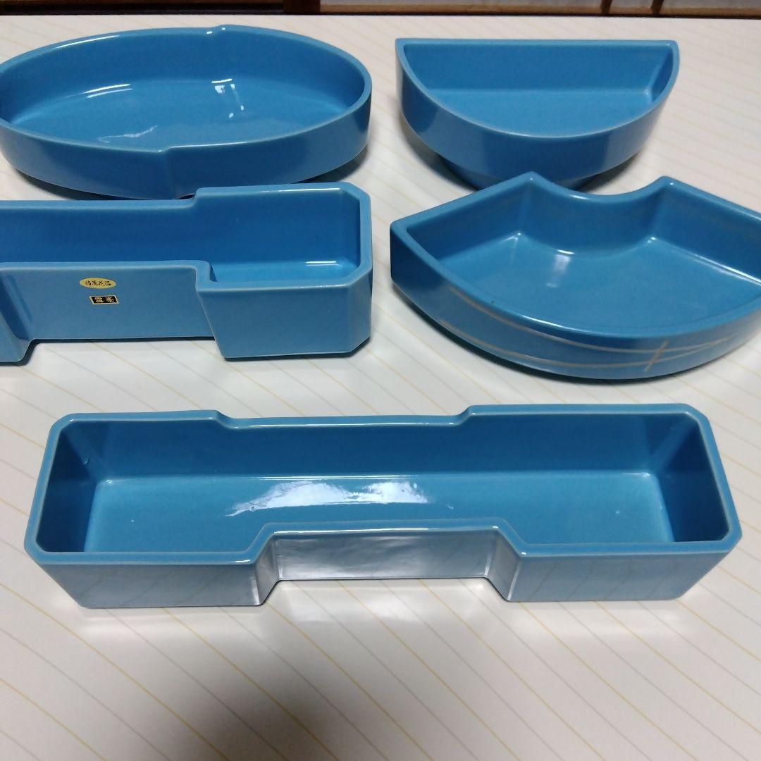 ★ 小原流 生け花 水色水盤五品揃え / 扇型&小判型&半月型水盤＆並列型二品